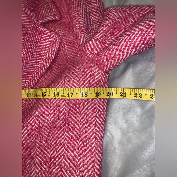Express pink white tweed long belted car coat Chic size small open front wool - Picture 9 of 10